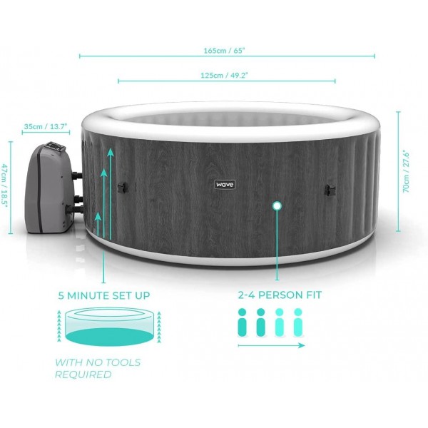 WAVE Inflatable Hot Tub (Atlantic Greywood (2-4 Person)) Outdoor Bubble Hot Tub | Quick Heating Hot Tub | Plug & Play | Portable | Outdoor Inflatable Hot Tub Spa