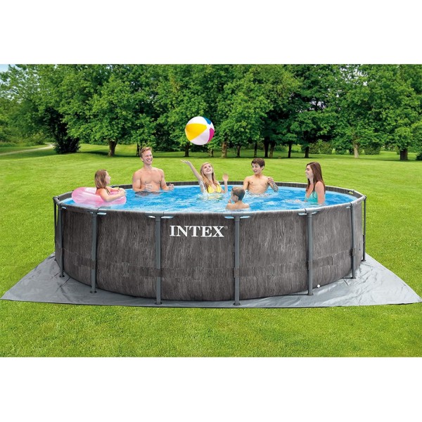 Intex 26741EH 15ft x 48in Greywood Premium Prism Steel Frame Outdoor Above Ground Swimming Pool Set with Cover, Ladder, & Pump