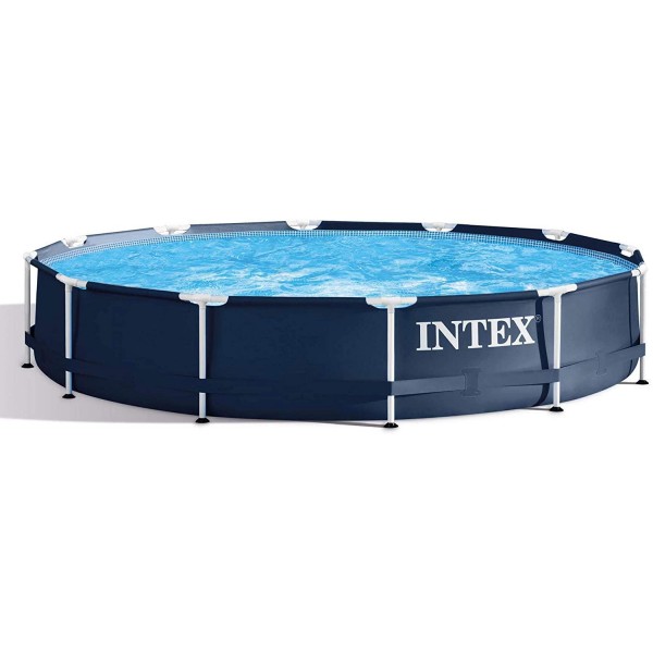 Intex 28211ST 12-foot x 30-inch Metal Frame Round 6 Person Outdoor Backyard Above Ground Swimming Pool with Krystal Klear Filter Cartridge Pump, Navy