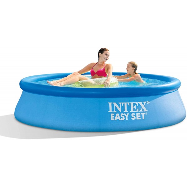 Intex 28106EH 8 ft X 24 Inch Easy Set Inflatable Puncture Resistant Circular Above Ground Portable Outdoor Family Swimming Pool, Blue