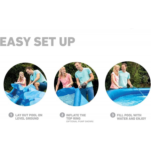 Intex 28106EH 8 ft X 24 Inch Easy Set Inflatable Puncture Resistant Circular Above Ground Portable Outdoor Family Swimming Pool, Blue