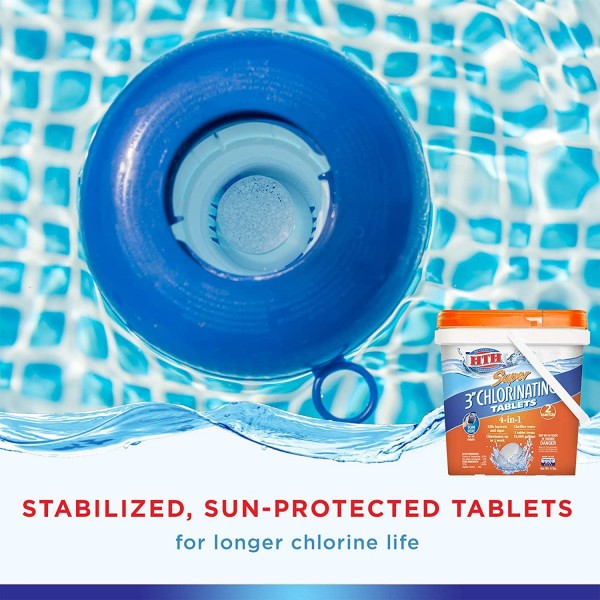 HTH 42034 Super 3-inch Chlorinating Tablets for Swimming Pools, 25 lbs