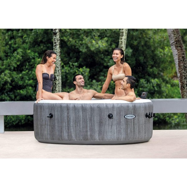 Intex 28439E Greywood Deluxe 4 Person Inflatable Spa/Hot Tub w/ LED Light & 3 Pack Type S1 Pool Filter Cartridges w/ Attachable Cup Holder and Refreshment Tray & Inflatable Headrest & Maintenance Kit