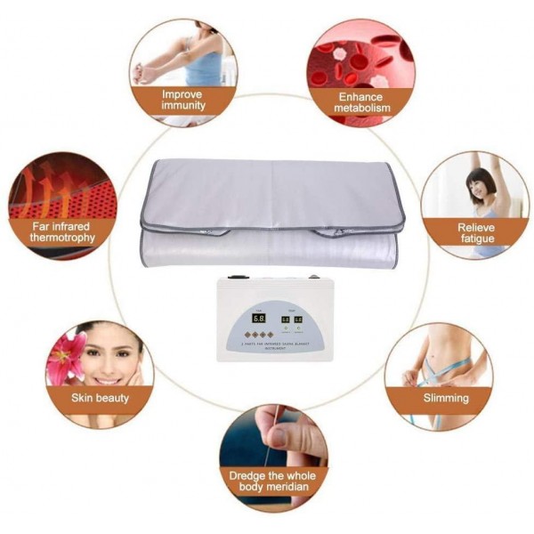 S SMAUTOP Digital Far-Infrared (FIR) Heat Sauna Blanket 2 Zone Controller Thin Body Home Beauty (Silver)