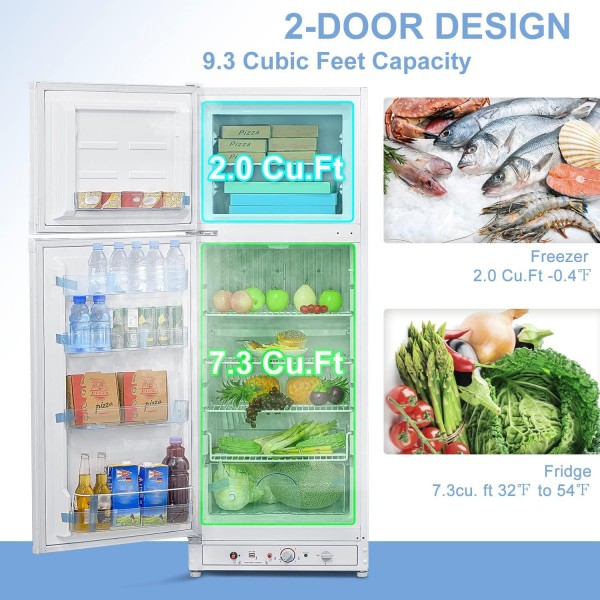Smad Gas Refrigerator Freezer 110V/Propane Fridge Up Freezer, 9.3 Cu.Ft, White