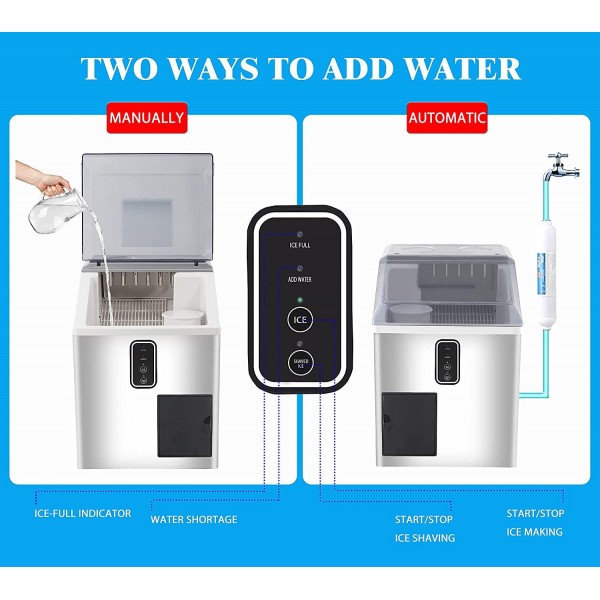 2-in-1 Ice Maker and Shaver Machine - LINKLIFE Countertop Ice Maker with Ice Crusher, Self Cleaning, LCD Indicator, Bullet Ice Pellet Ice Nugget Ice Sonic Ice Maker for Home Office Bars Parties, 33lbs