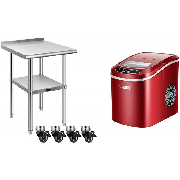 VIVOHOME 24 x 24 Inch Stainless Steel Work Table with Electric Portable Compact Countertop Automatic Ice Cube Maker Machine