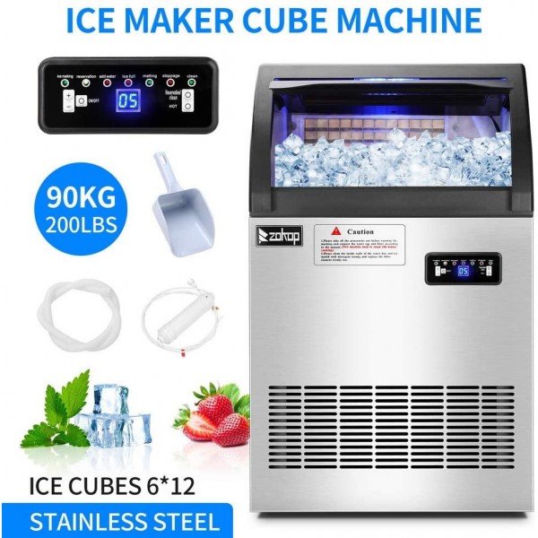 RPA Kitchen Commercial Ice cube Maker Machine, 200lbs/24H under counter ice making machine with 29lbs Ice Storage Capacity, Stainless Steel Ice cube maker Perfect For Home/Office/Bar/Coffee Shop