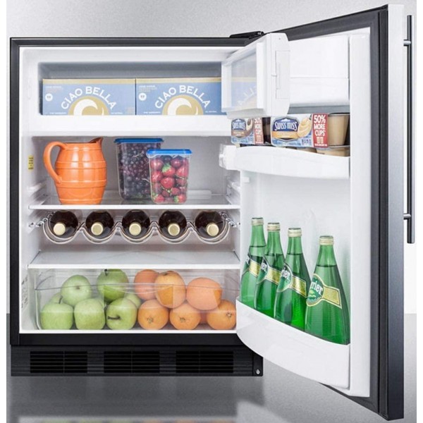 Summit Appliance CT663BKBISSHV Built-in Undercounter Refrigerator-Freezer for Residential Use, Cycle Defrost with Stainless Steel Wrapped Door, Professional Thin Handle and Black Cabinet