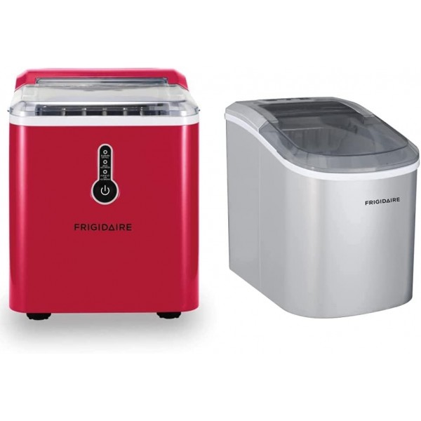 Frigidaire EFIC102-RED Compact Making Machine, Large Portable Ice Maker, Red, Medium & EFIC189-Silver Compact Ice Maker, 26 lb per Day, Silver