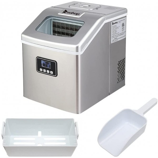KIILING HZB-18F/120W/40Lbs/115V/60Hz Stainless Steel Household Ice Maker Silver
