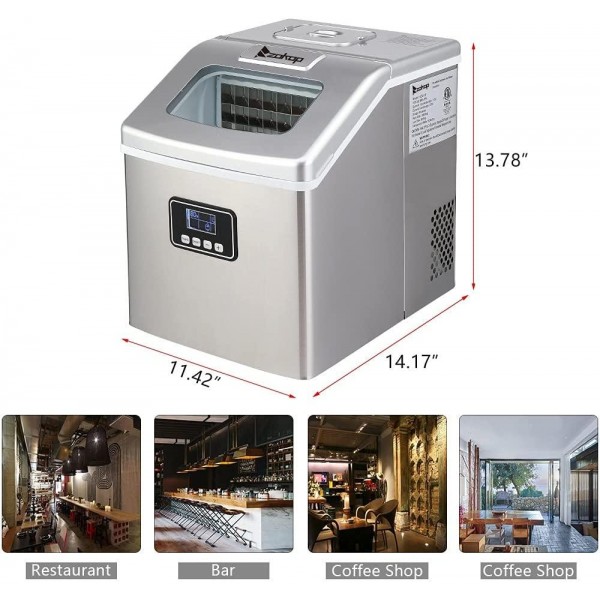 KIILING HZB-18F/120W/40Lbs/115V/60Hz Stainless Steel Household Ice Maker Silver