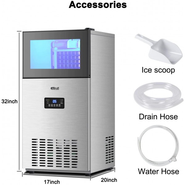 Commercial Ice Maker Machine 180LBS/24H with 35LBS Storage Bin, Stainless Steel Large Ice Machine Ready in 10-18 Mins Under Counter or Freestanding for Home, Office, Bar, Restaurant, Coffee Shop.