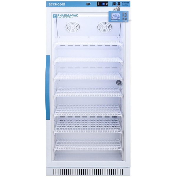 Summit Appliance ARG8PVDL2B Pharma-Vac Performance Series 8 Cu.Ft. Upright Commercial Vaccine All-refrigerator with Glass Door, Factory-installed Lock, Automatic Defrost and White Cabinet