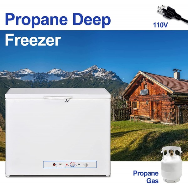 Techomey Propane Freezer 6.75 Cu. Ft, Propane Gas Freezer 2-Way LP Gas &110 Volts, Propane Chest Freezer White, Propane Freezer Off-Grid Living Supplies