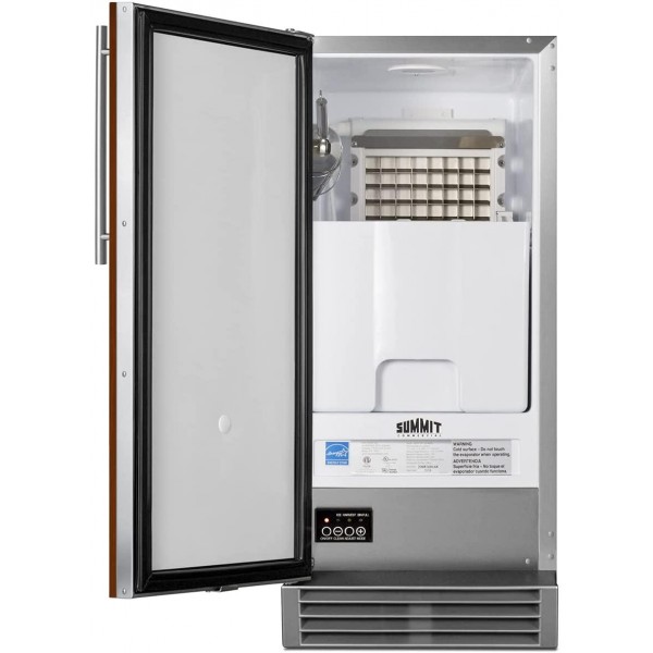 Summit Appliance BIM44GCSSIF Built-In Clear Icemaker, 50 lb Production Capacity, Built-in Pump, Panel-Ready Door, Automatic Defrost, Insulated Storage Bin, Touch Control Panel, Interior Light