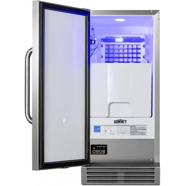 Summit Appliance BIM44GCSSIF Built-In Clear Icemaker, 50 lb Production Capacity, Built-in Pump, Panel-Ready Door, Automatic Defrost, Insulated Storage Bin, Touch Control Panel, Interior Light