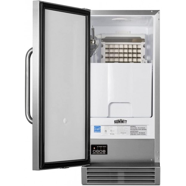 Summit Appliance BIM44GCSS Built-In Icemaker, 50 lb Production Capacity, Built-in Pump, Automatic Defrost, Touch Control Panel, Insulated Storage Bin, Leveling Legs, Interior Light