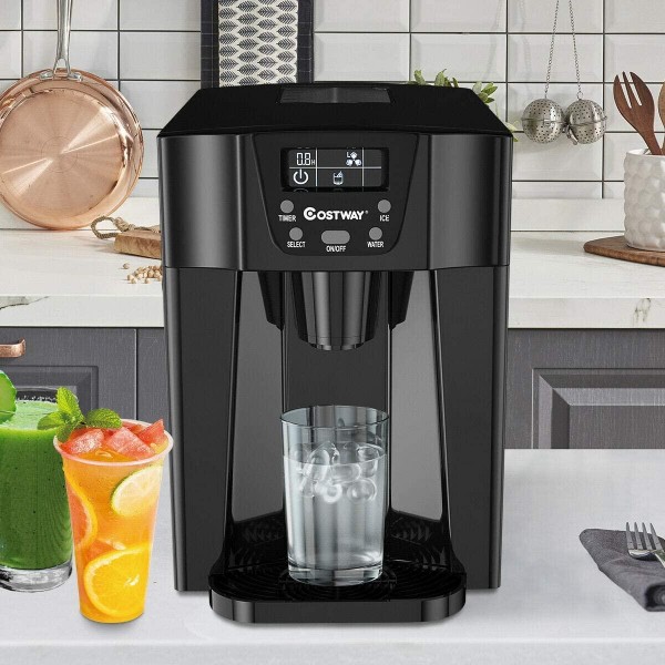 Refrigeration Modern High-Efficiency Maker Water Dispenser Countertop 36Lbs/24H LCD Display Portable Black Portable 2 In 1 Ice Ice-Making Restaurants, Bars Canteens, Snack