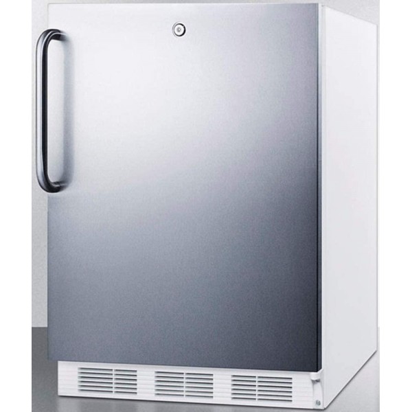 Summit Appliance CT66LWBISSTBADA ADA Compliant Built-in Undercounter Refrigerator-Freezer with Lock, Dual Evaporator Cooling, Stainless Steel Door, Towel Bar Handle and White Cabinet