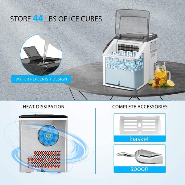VIVOHOME Electric Portable Compact Countertop Automatic Ice Cube Maker Machine with Hand Scoop and Self Cleaning Function, Electric Ice Cube Maker Machine with Self Cleaning Function and Scoop
