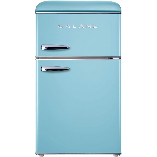 Galanz GLR31TBEER Retro Compact Refrigerator, 3.1 Cu FT, Blue & GLR31TRDER Retro Compact Refrigerator, Mini Fridge with Dual Doors, Adjustable Mechanical Thermostat with True Freezer, Red, 3.1 Cu FT