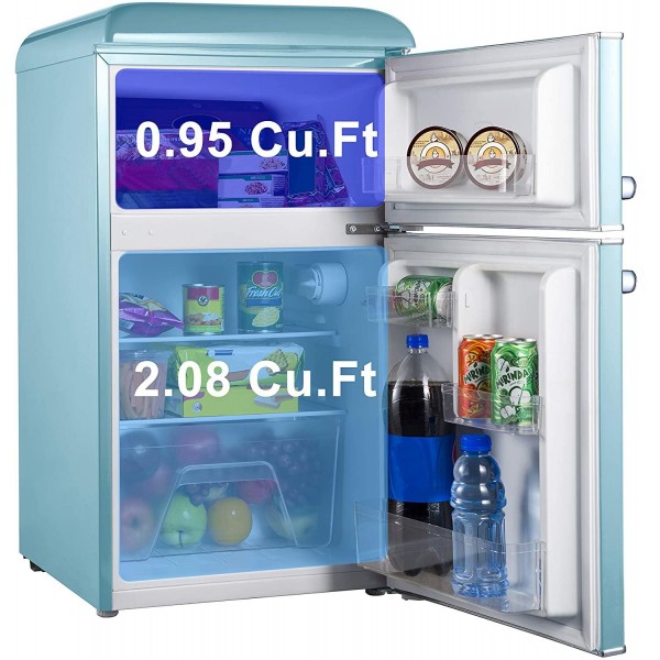 Galanz GLR31TBEER Retro Compact Refrigerator, 3.1 Cu FT, Blue & GLR31TRDER Retro Compact Refrigerator, Mini Fridge with Dual Doors, Adjustable Mechanical Thermostat with True Freezer, Red, 3.1 Cu FT