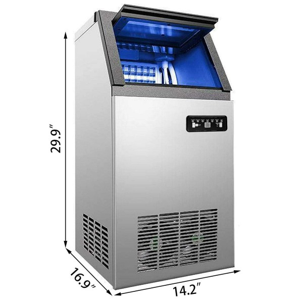 Happybuy Commercial Ice Maker, 100 lbs/24h, Stainless Steel Under Counter Ice Machine with 29 lbs Storage Bin, 4x8 Cubes Ready in 15 Mins, Water Filter & Scoop Included, for Bar Office Coffee Shop