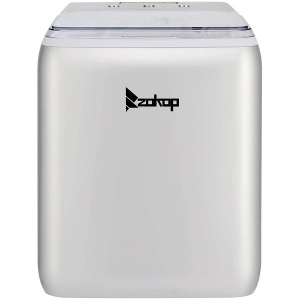 NC ZOKOP 120V 150W 44lbs/20kg/24h Ice Maker ABS Transparent Cover/Display Commercial/Home Silver