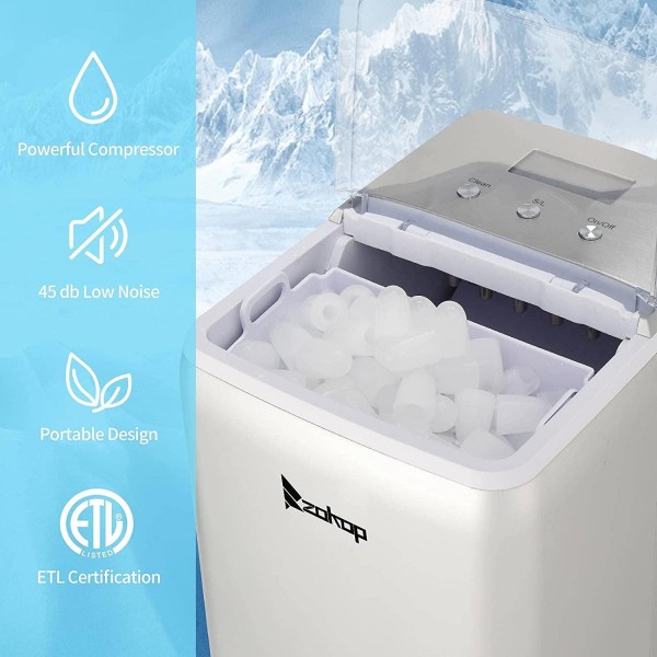 NC ZOKOP 120V 150W 44lbs/20kg/24h Ice Maker ABS Transparent Cover/Display Commercial/Home Silver