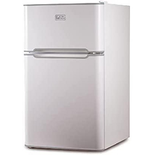 BLACK+DECKER 2 Door Mini Fridge with Separate True Freezer – Small, Compact Refrigerator for Drinks and Food in Dorm, Office, Apartment, or RV Camper - 3.1 Cubic Feet, White