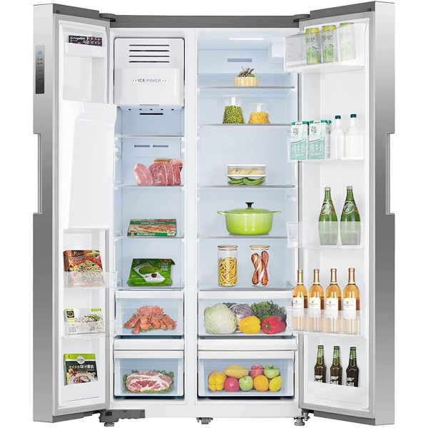 [Upgrade] SMETA 36 Inch Side by Side Refrigerator French Door Commercial Refrigerator, Frost-free Full size 26.3 Cu.Ft Freestanding with Auto Ice Maker and Water Dispenser Large Capacity Refrigerator for Home, Office, Kitchen, Stainless Steel