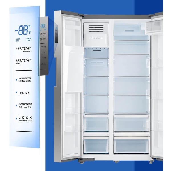 [Upgrade] SMETA 36 Inch Side by Side Refrigerator French Door Commercial Refrigerator, Frost-free Full size 26.3 Cu.Ft Freestanding with Auto Ice Maker and Water Dispenser Large Capacity Refrigerator for Home, Office, Kitchen, Stainless Steel