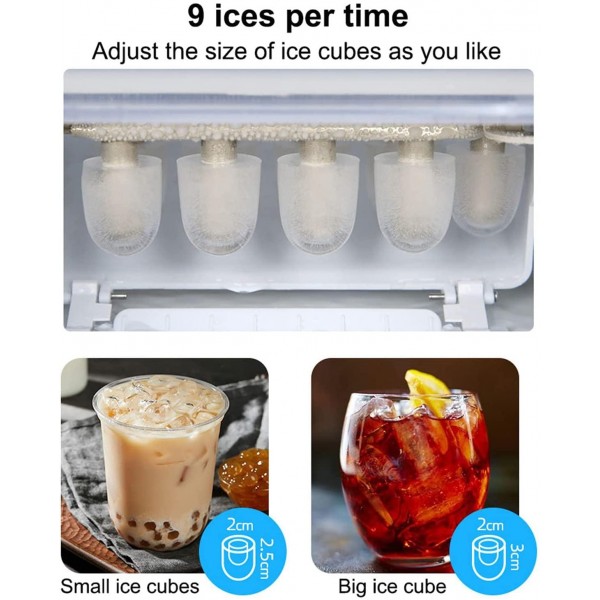 ZJDU Ice Cube Maker, Portable Ice Maker Countertop,9 Ice Cubes Ready in 8 Minutes,10Kg Ice in 24Hrs,for Home Bar Kitchen Office