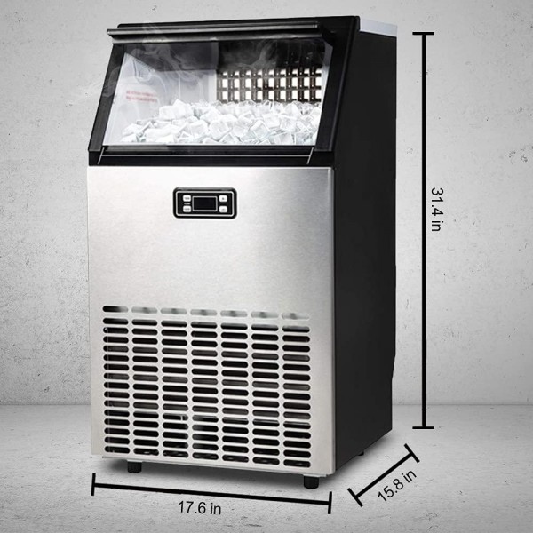 Techomey Commercial Ice Maker Undercounter with Storage 33LBS, 99LBS/24H Portable Ice Maker Machine Quick Ice Making, Freestanding Clear Ice Maker for Bar, Coffee Tea Shop or Restaurant