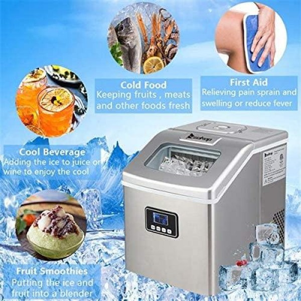Kitchen Appliances ZOKOP HZB-18F/120W/40Lbs/115V/60Hz Stainless Steel Household Ice Maker Silver