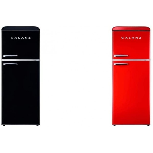 Galanz GLR10TBKEFR True Top Freezer Retro Refrigerator Frost Free, Black, 10.0 Cu Ft & GLR10TRDEFR True Top Freezer Retro Refrigerator Frost Free, Dual Door Fridge, Red, 10.0 Cu Ft