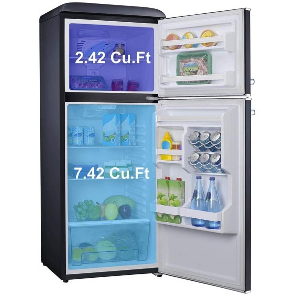 Galanz GLR10TBKEFR True Top Freezer Retro Refrigerator Frost Free, Black, 10.0 Cu Ft & GLR10TRDEFR True Top Freezer Retro Refrigerator Frost Free, Dual Door Fridge, Red, 10.0 Cu Ft