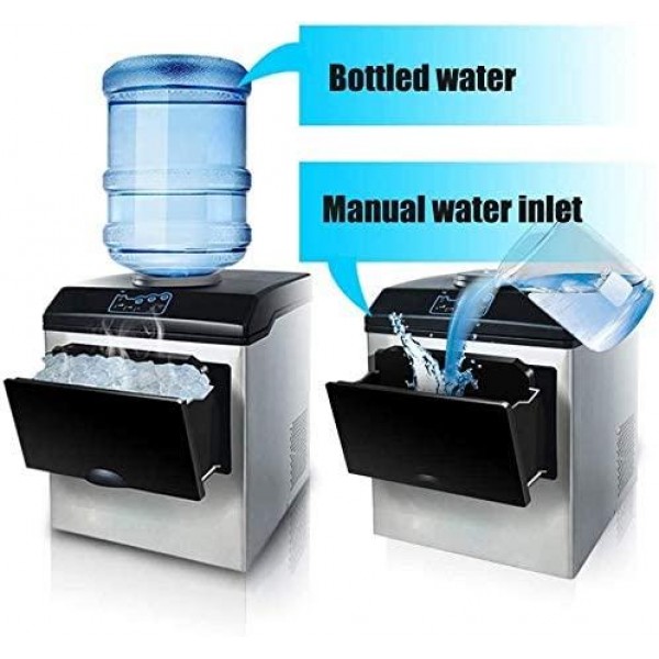 GaoFan 2 in 1 Drinking Fountain Ice Maker Machine, Counter Top LED Display Automatic Portable Electric Ice Machine 25 kg / 24 H 12 Ice / 8-12 min with Ice Scoop Basket