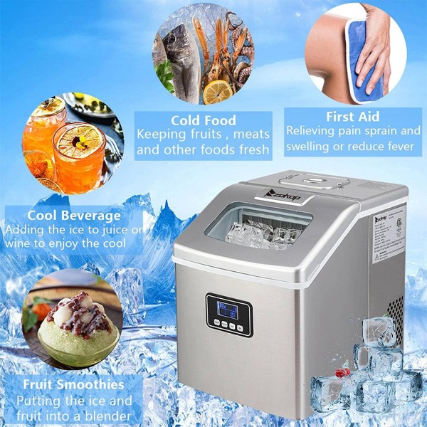 NC ZOKOP HZB-18F/120W/40Lbs/115V/60Hz Stainless Steel Household Ice Maker Silver
