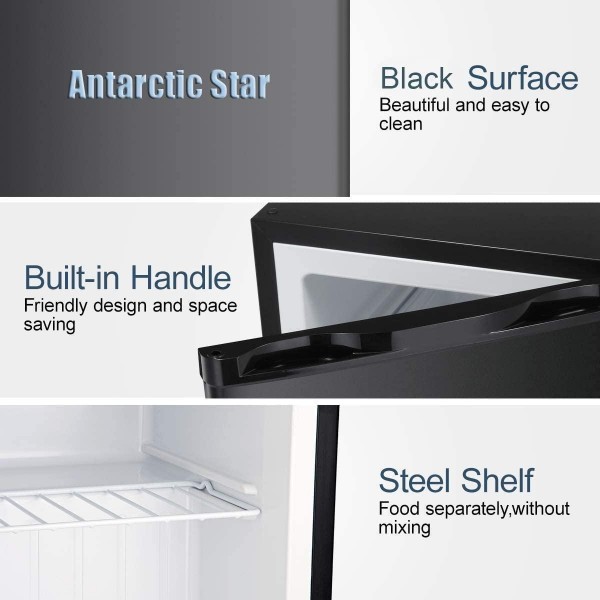 Antarctic Star Compact Chest Upright Freezer Single Door Reversible Stainless Steel Door, Compact Adjustable Removable Shelves for Home Office, 2.1 cu.BLACK