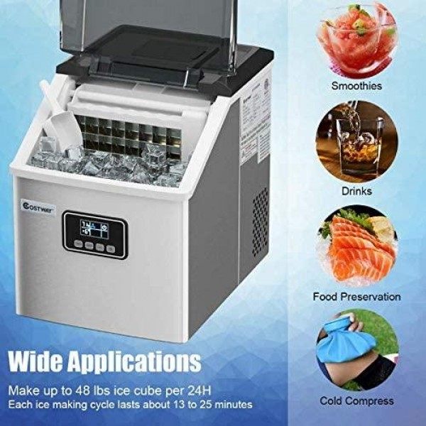 Portable Ice Maker Stainless Self-Clean 48 Lbs with LCD Display