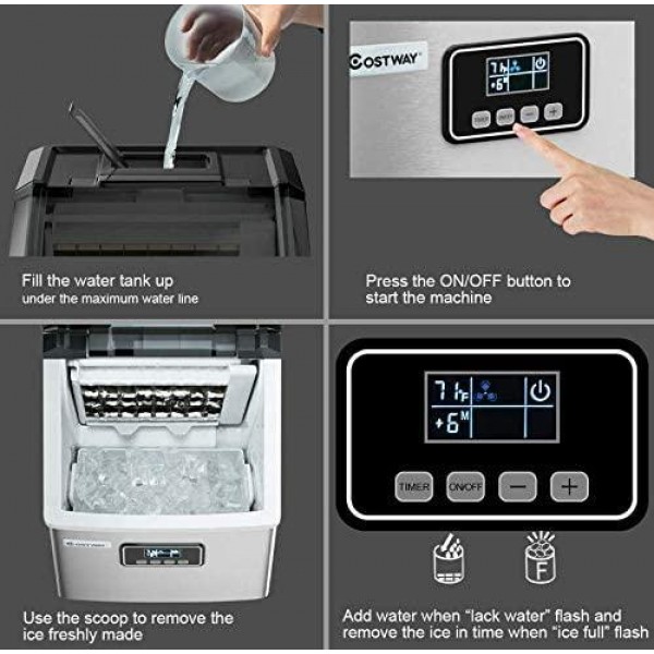 Portable Ice Maker Stainless Self-Clean 48 Lbs with LCD Display