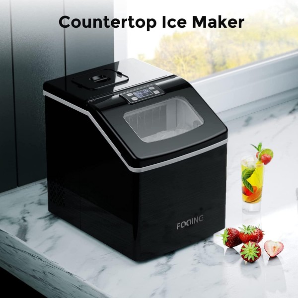 Automatic Self-Cleaning Ice Maker Machine Countertop, 40Lbs/24H, 24pcs in 13 Mins, Portable Compact Ice Maker with Ice Scoop& Basket, Stainless Steel, Perfect for Home/Kitchen/Office/Bar, Black