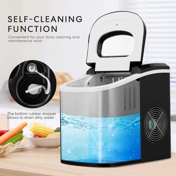 VIVOHOME Electric Portable Compact Countertop Automatic Ice Cube Maker Machine with Hand Scoop and Self Cleaning Function, Stainless Steel Electric Portable Automatic Ice Cube Maker Machine