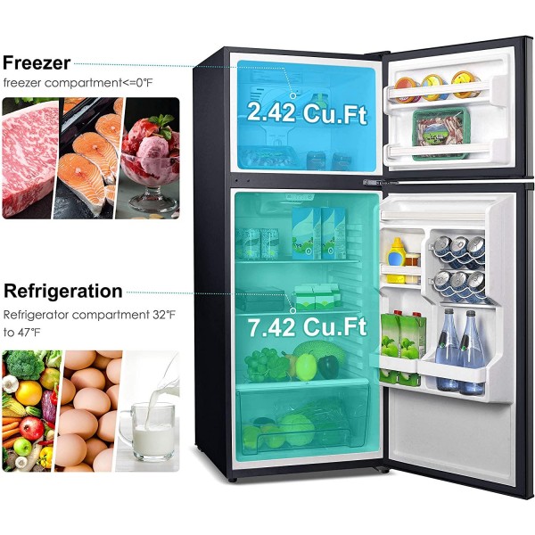Galanz GLR10TS5F Refrigerator, Adjustable Electrical Thermostat Control with Top Mount Freezer Compartment, 10.0 Cu.Ft, Stainless Steel Look, 10