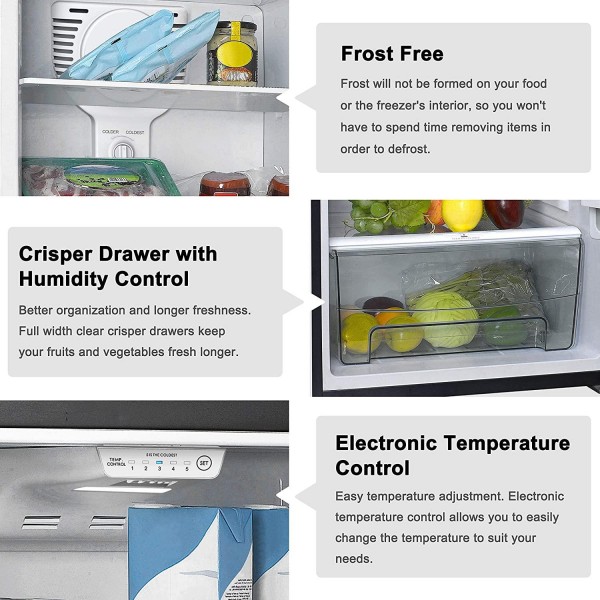Galanz GLR10TS5F Refrigerator, Adjustable Electrical Thermostat Control with Top Mount Freezer Compartment, 10.0 Cu.Ft, Stainless Steel Look, 10