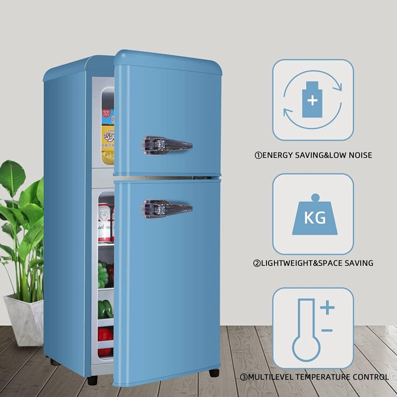 Anukis Retro Blue Compact Refrigerator with Freezer, 3.5 ...
