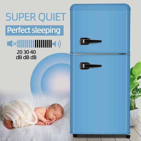 Anukis Retro Blue Compact Refrigerator with Freezer, 3.5 Cu.Ft 2 Door Mini Fridge For Bedroom/Dorm/Apartment/Office