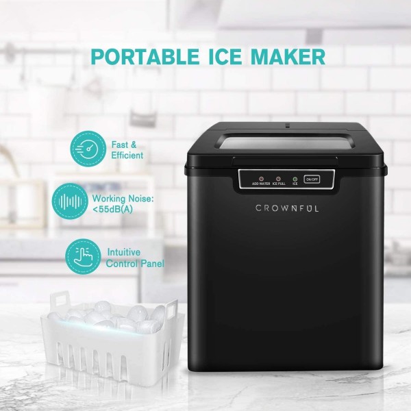 Crownful Ice Maker Countertop Machine, 9 Ice Cubes Ready in 8-10 Minutes, Electric Ice Maker and Air Fryer Toaster Oven, 32 Quart Convection Roaster with Rotisserie & Dehydrator Combo - Black